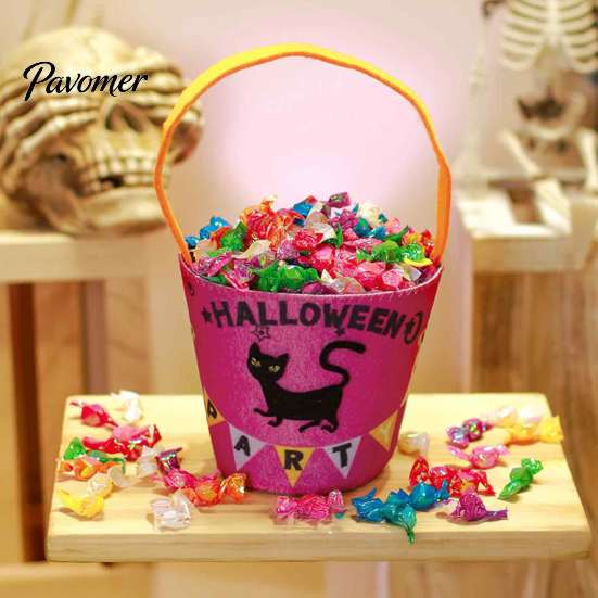 Großer Süßigkeitenspender Halloween Süßes oder Saures Eimer für Kinder, Kürbisgesicht Geist Fledermaus Katze Rollenspiel Requisiten Snackkorb, mit Griff Party