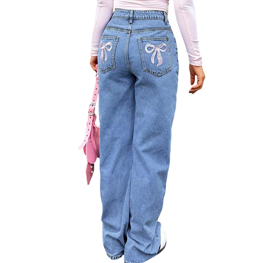 Women's High Waist Washed Women's Jeans Fashionable Versatile Straight Leg Pants