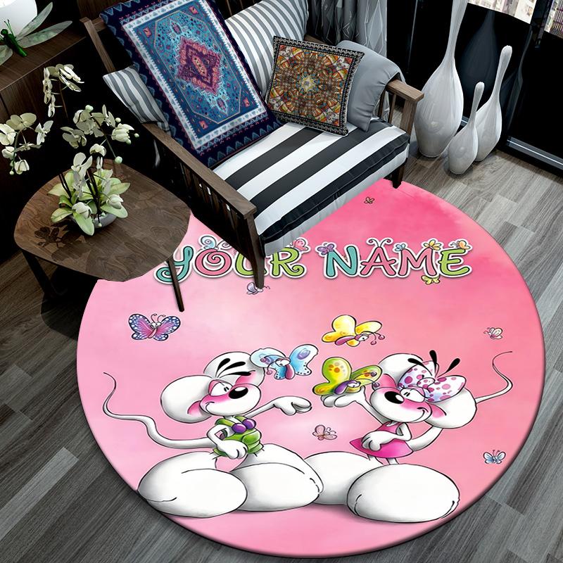 Custom Name,Diddl pattern round rug,Carpet Rug for Living Room Bedroom Playroom ,Non-slip Floor Mat,Holiday Gifts and Birthday Gifts.