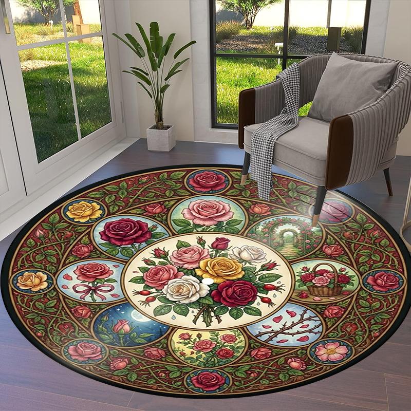 Vintage Datura Flower Round Area Rug,Carpet Rug for Living Room Bedroom Sofa Playroom Decor,Non-slip Floor Mat Q0051