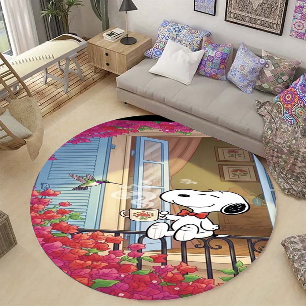 Cute Peanuts Snoopy Round Rug Anti-Skid Floor Carpet for Living Room Bedroom Children Room Home Decoration