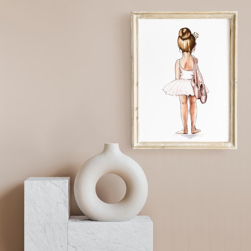 Akvarelový plakát Balerína Krásná dívka Tanec Balet Plátno Malba Tisk Nástěnné umění Obrázek pro dívčí pokoj Domácí dekorace Nástěnná malba