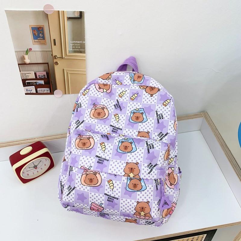 Capybara Cute Pudding Milk Tea Checkered Cartoon Pattern Children Backpack