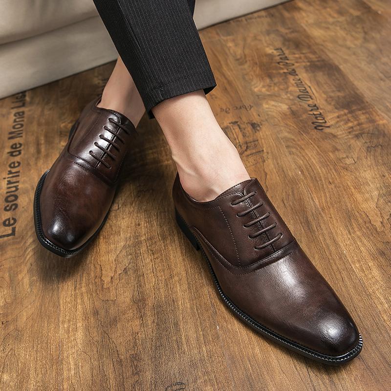 Fashion Fashion New Pointed Black Brown Lace Up Oxford Shoes For Men Luxury Designer Formal Wedding Prom Dress Homecoming Footwear