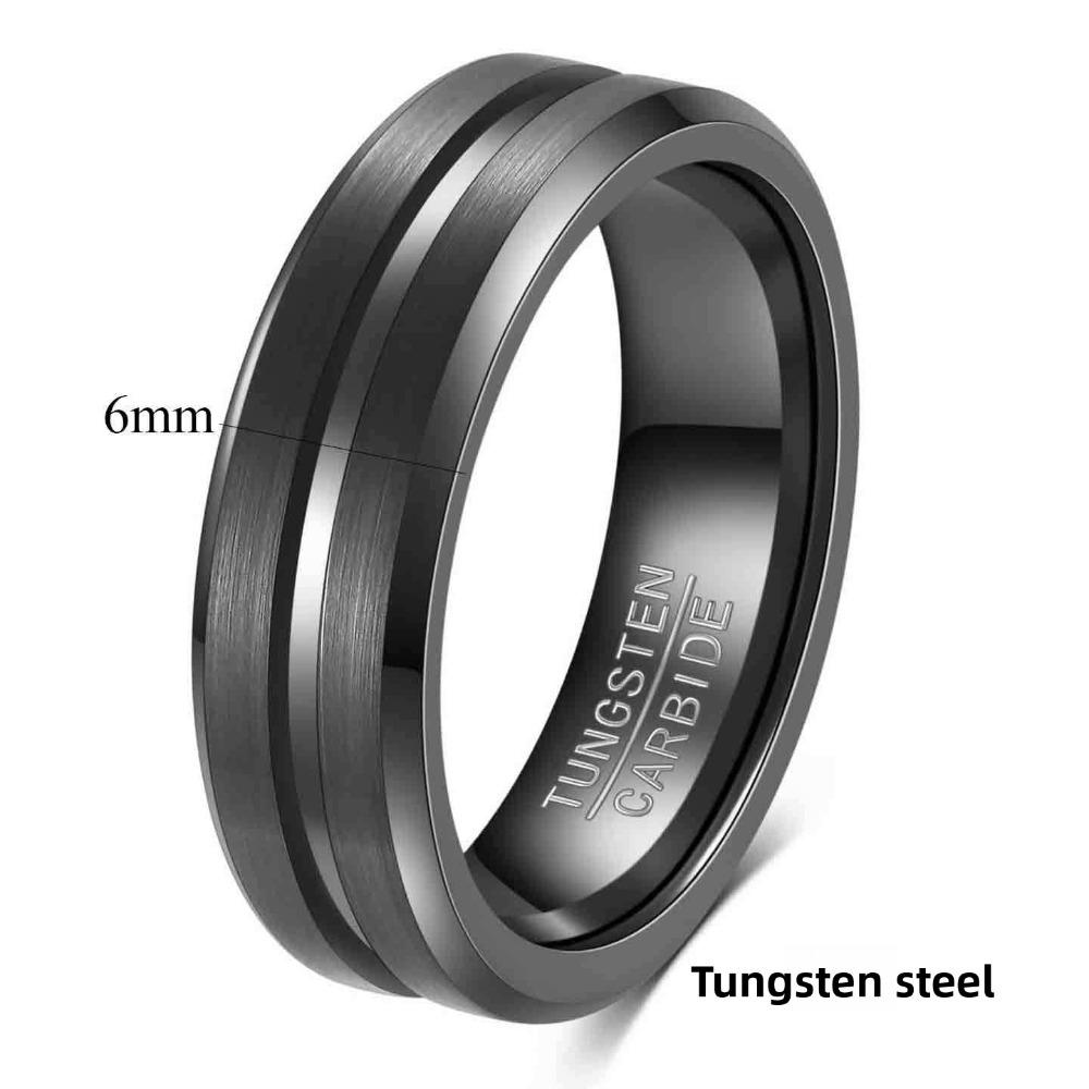 Wolframstahl Schlichter Breiter Ring 6 8mm Gerillt Gebürstet Unisex Zweifarbig Edelstahlring