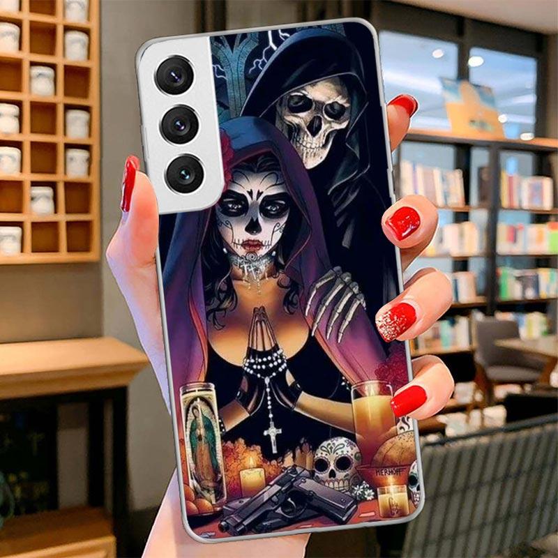 Catrina Beautiful Rose Girl Skull Cover Phone Case For Samsung Galaxy S26 S25 Edge S24 Ultra S23 S22 Plus S21 S20 FE Soft Fundas