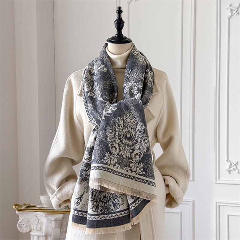 Winter Cashmere Scarf for Women Luxury Warm Shawl Floral Print Windproof Cape Pashmina Handerchief Designer Female Scarf
