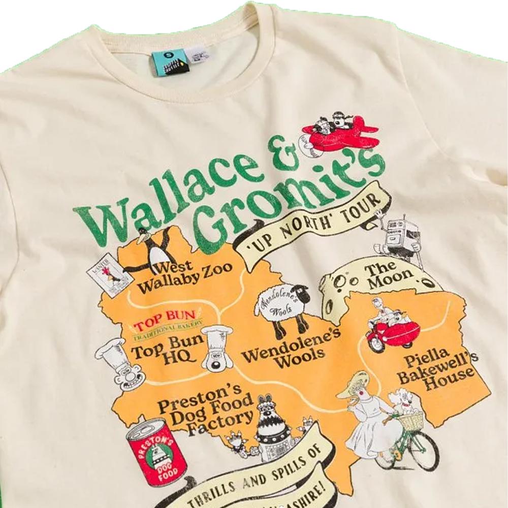 Wallace and Gromit Unisex Adult Up North Map Tour T-Shirt