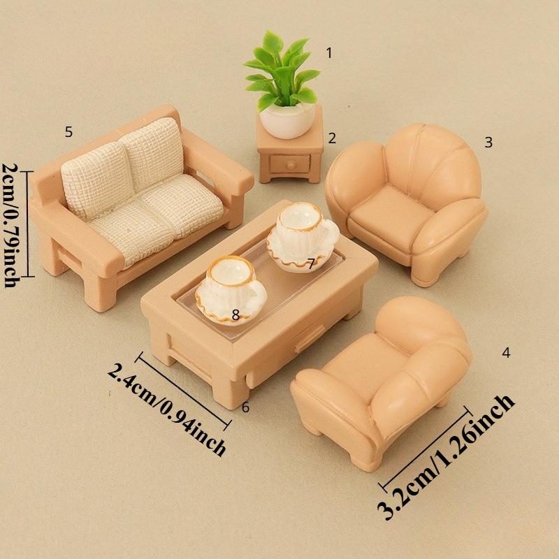 Miniature Dollhouse Furniture Set Sofa Cabinets Tea Table Coffee Coffee Cup Potted Plant for Doll House Realistic Mini Ornaments