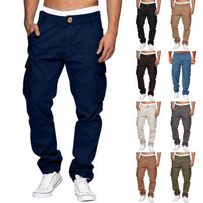 Mono de hombre Botones Pantalones casuales con múltiples bolsillos Pantalones de senderismo Pantalones de sarga de algodón