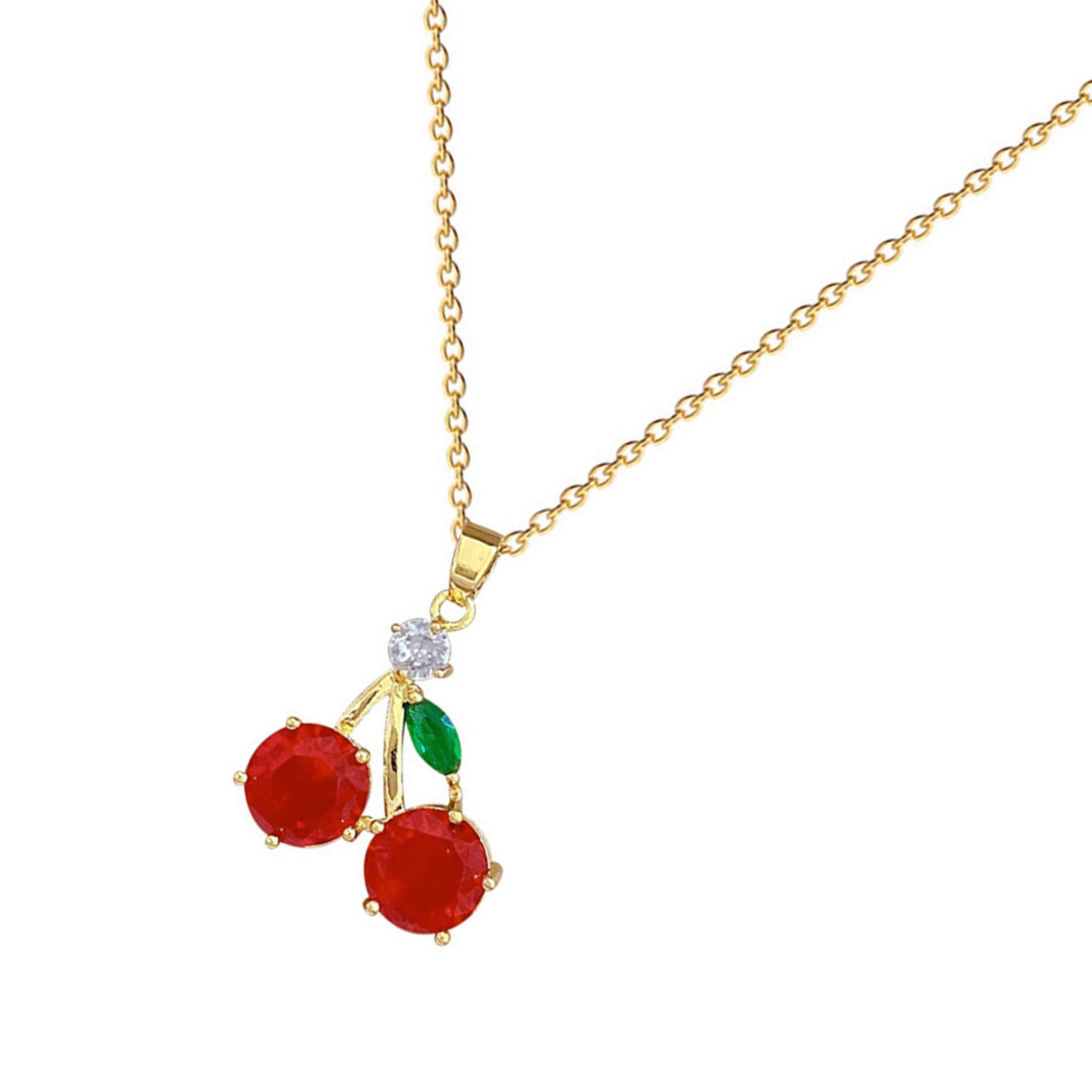 

Stylish Zircon Cherry Pendant Necklace Sophisticated Cherry Pendant Necklace With Red Zircon For Fashion Enthusiasts