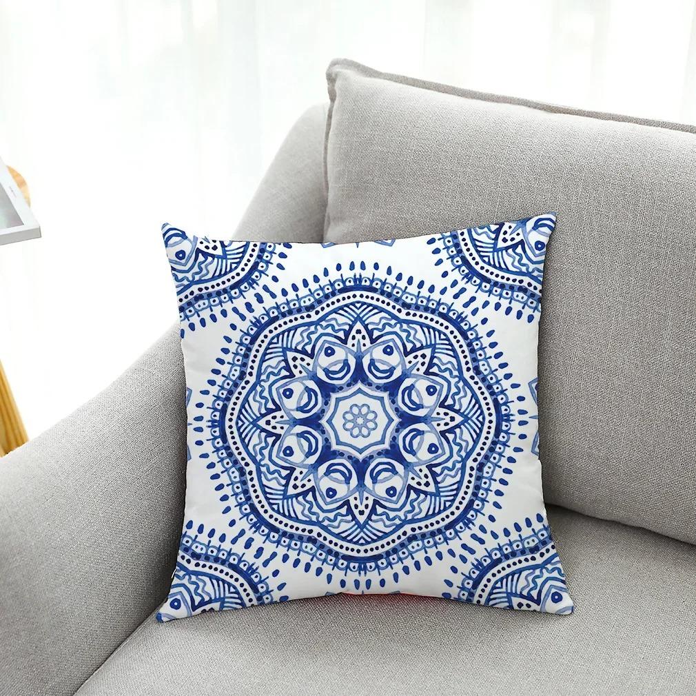 Office Living Room Home Pillowcase Blue and White Porcelain Printed Pillowcase Car Ornaments