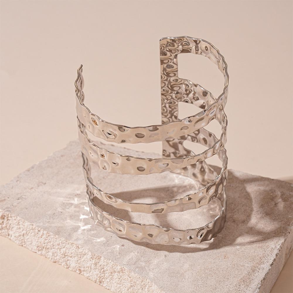 Geometry Wave Line Metal Arm Cuff Hollow Flower Bohemian Bracelet Wide Open Arm Cuff  Girls