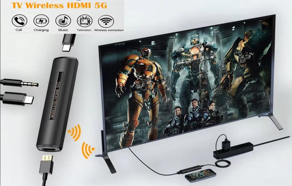 5G Wireless Screen Mirroring Device for Phone, Computer, TV, Monitor, & Projector with HDMI & Low Latency