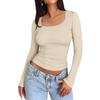 Cross-border Women's T-shirt 2025 Spring New U-neck Pullover Long Sleeve Slim Fit Basic Women's Shirt