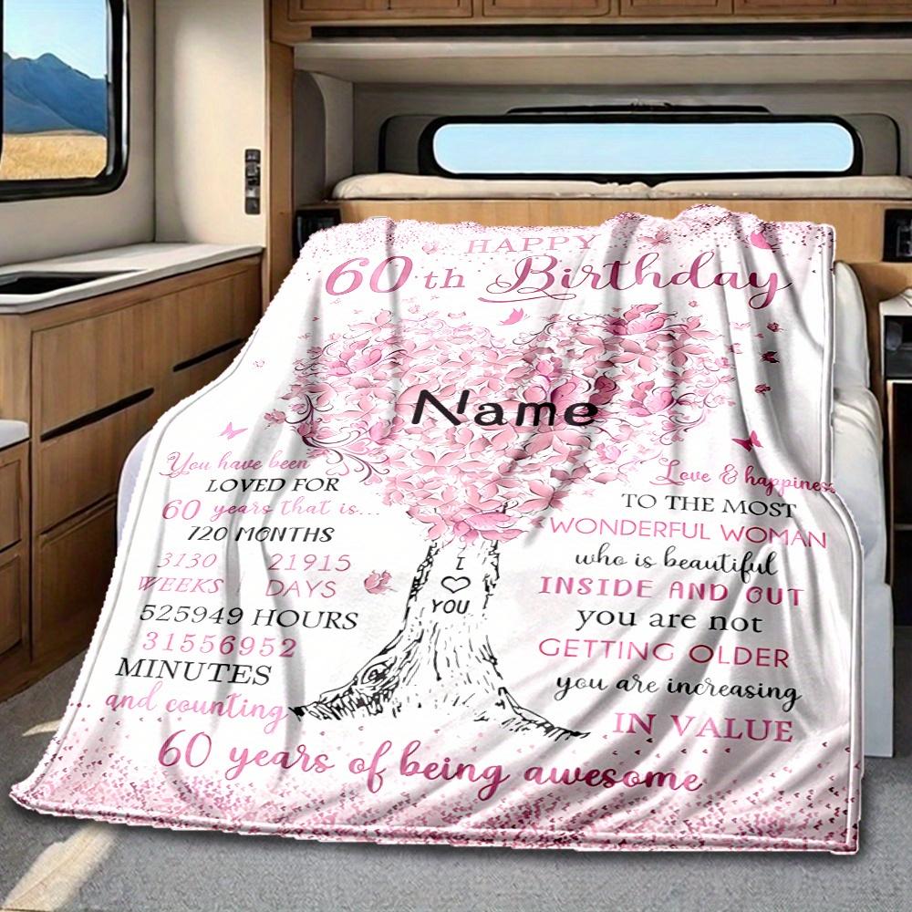 60Th Birthday Blanket Personalized Name Soft Comfortable Stylish Blanket Car Blanket Perfect For Travel Camping Outdoor Home Suitable For All Seasons
