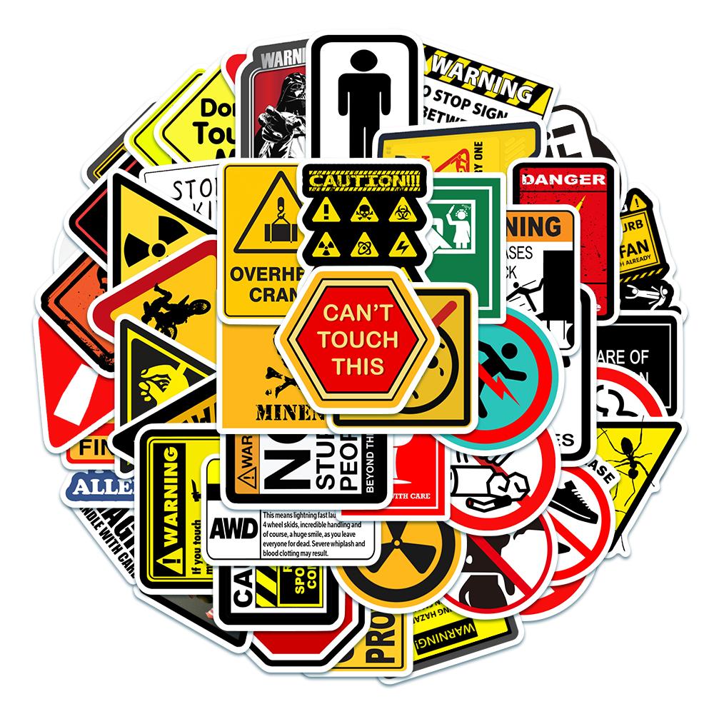 50Pcs Funny Warning Stickers Danger Banning Sign Viny Decal Car Scooter Motorcycle Suitcase Violation Sticker Classic Toy
