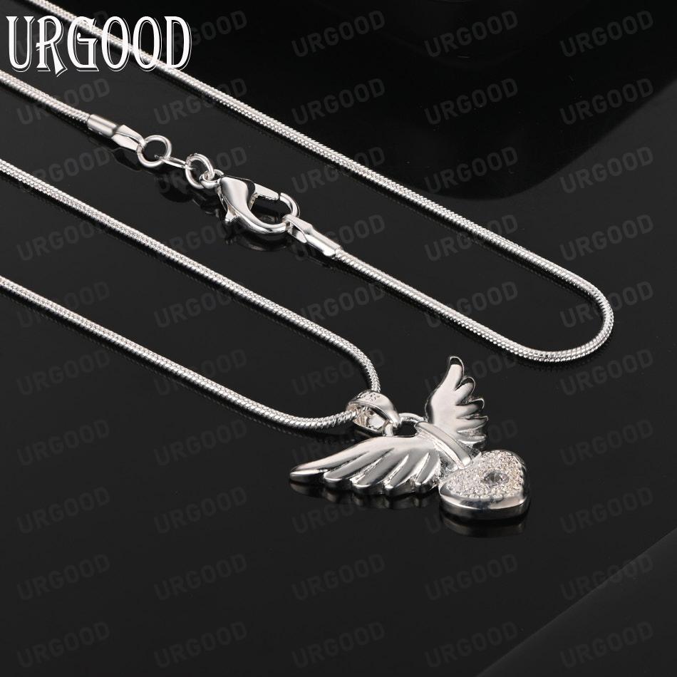 925 Sterling Silver Heart Pendant AAA Zircon Necklace Fashion Jewelry 45cm