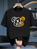 100% Cotton Men's Casual Loose T-shirt Trendy and Fashionable Bear Pattern Printed Breathable Round Neck Short Sleeved Top