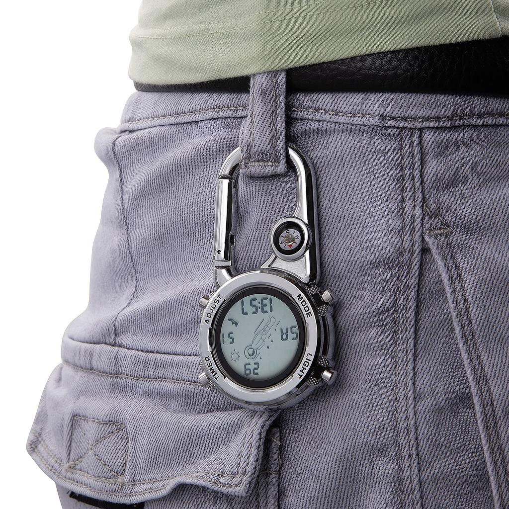 JEWELRYWE Armbanduhr mit Karabiner, Krankenschwesteruhr, Digitalanzeige, Unisex, einfache Uhr, Schlüsselanhänger, Tasche, Taschenuhr