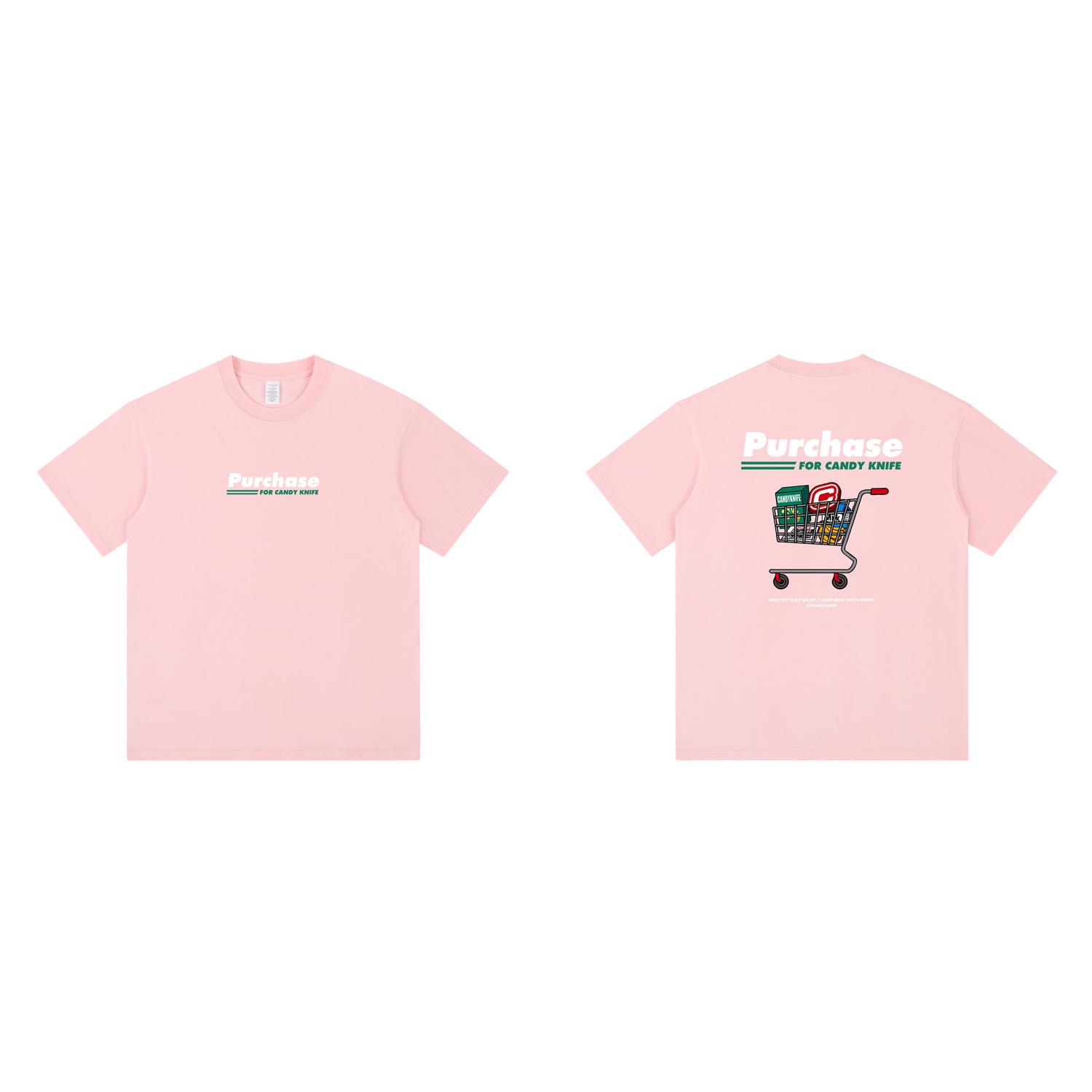 

2024 Summer Men s & Women s Cotton Retro Cart Print Short Sleeve Tee 3XL розовый