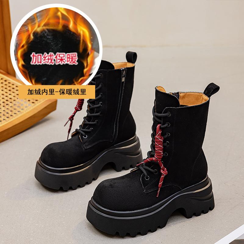 

Женские ботинки Мартина 2025 осень и зима новые кожаные ботинки на толстой подошве с большим носком короткие ботинки женские на шнуровке с круглым носком тонкие ботинки тренд 40