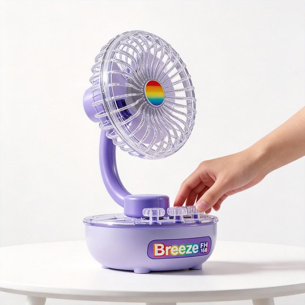 Transparent Table Fan With Atmosphere Light Rechargeable For Home Office And Dormitory Use