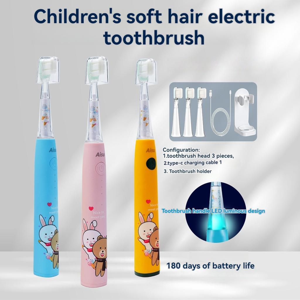 Children's electric toothbrush ultrasonic intelligent type-c rechargeable DuPont Soft bristles sensitive baby 3-12 years old