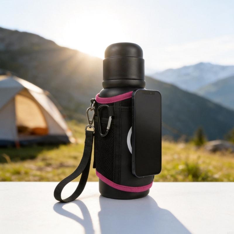 Durable Fabric Water Bottle Cover For Exercise Highlighting Storage Space And Headphone Area Flexible Textile Single Size B03E