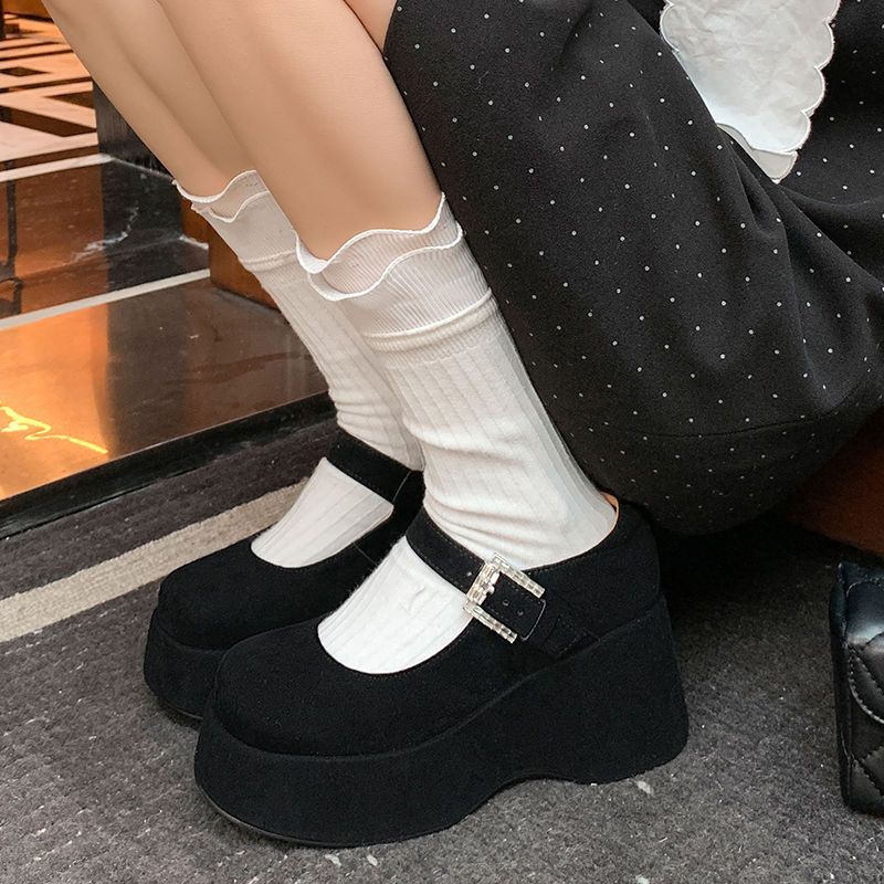French platform Mary Jane shoes for women's 2025 spring new small single shoes with heightened wedges, not tired of high heels