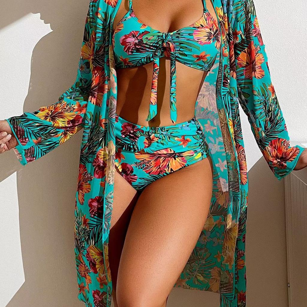 Summer Sexy Export Lace-up Solid Color Sexy Three-piece Set with Chest Pad No Steel Torch Biki Mesh Skirt