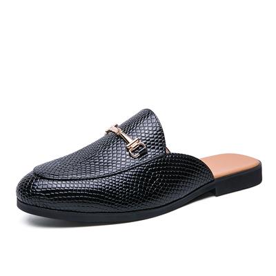 Summer Outdoor Men Mules Leather Backless Casual Shoes Man Slides Semi-Drag Loafers Slippers Half Shoes for Men Slip On Flats