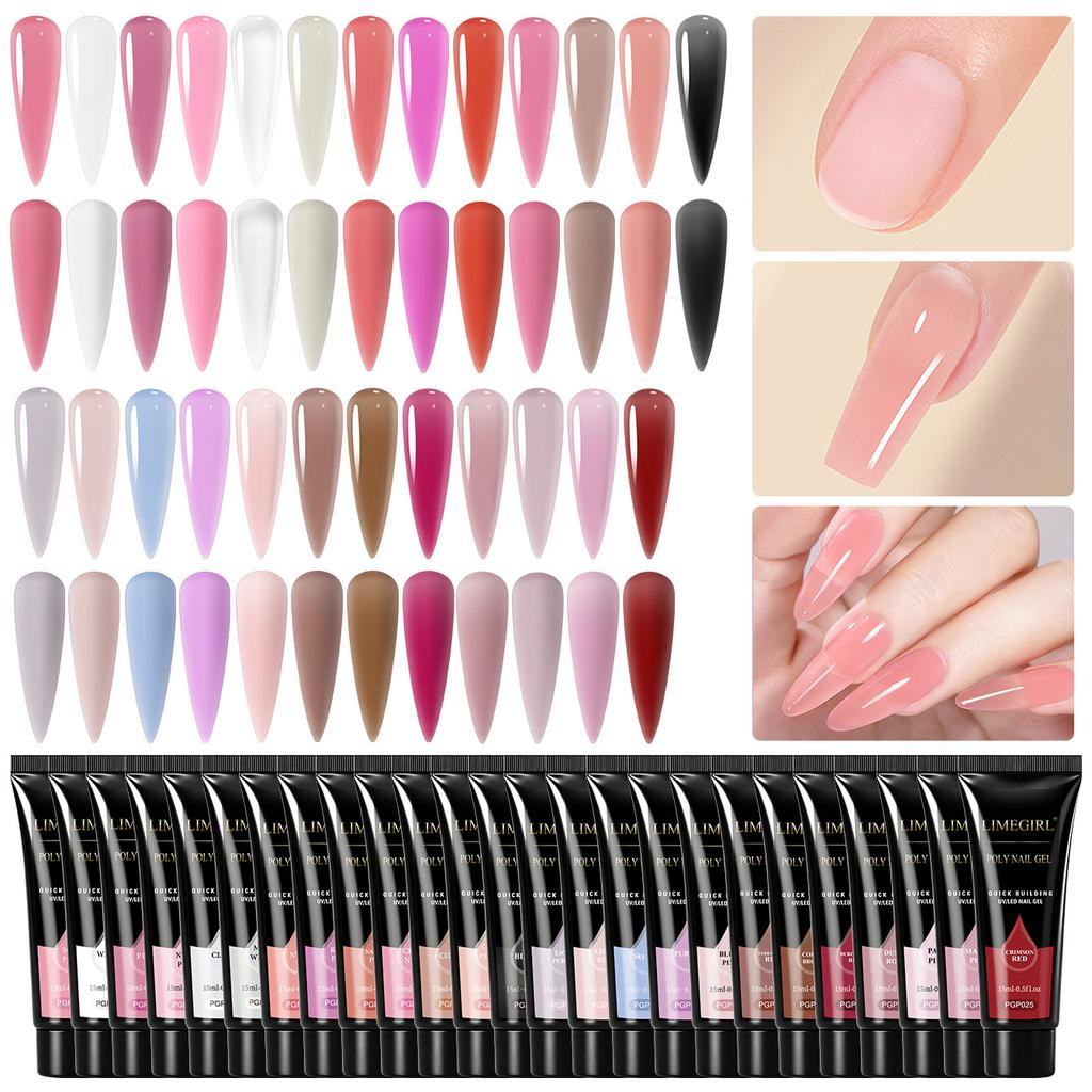 LIMEGIRL 25 barev Poly Gel 15 ml Sada na prodlužování nehtů – Builder Gel Odstranitelný UV Gel pro Nail Art, Kutilství Domácí Salon