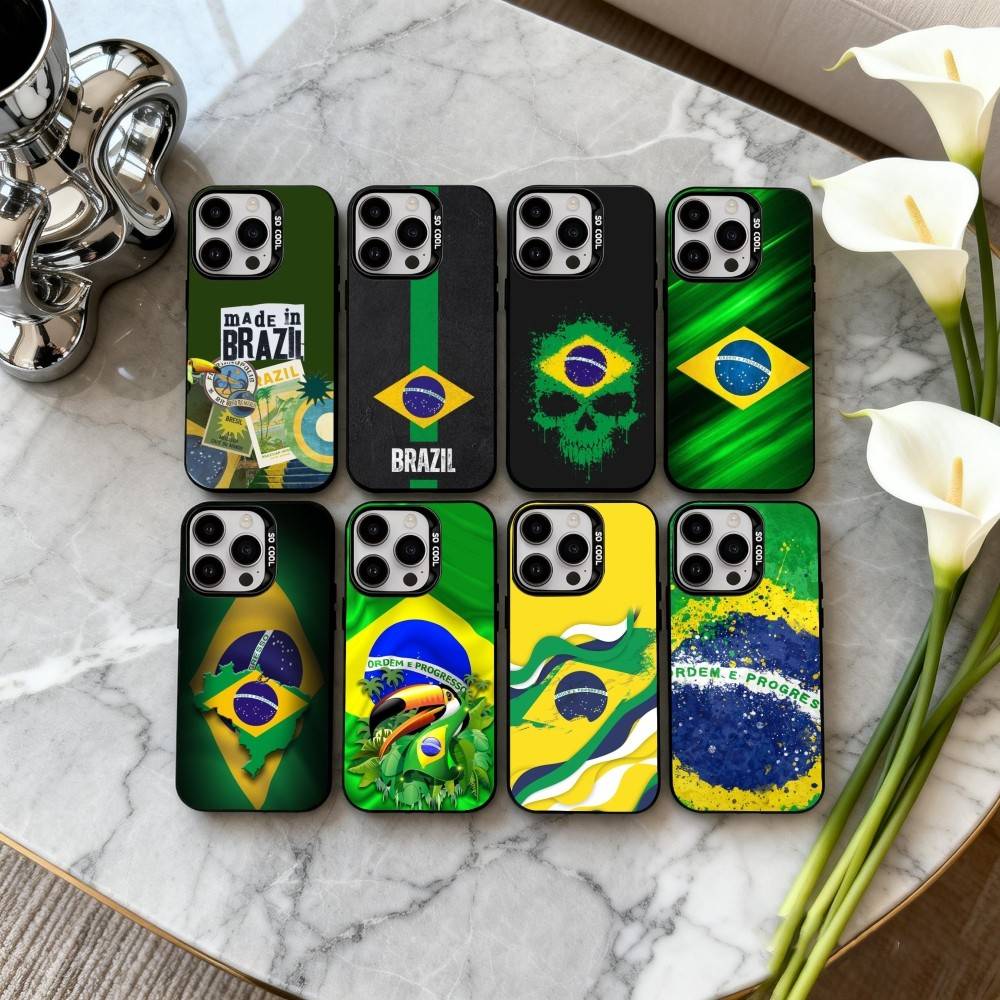 COOL B-Brazilian-N F-Flag-G ART Phone Case For iPhone17,16,15,14,13,12,11 Plus,Pro Max Black Candy silver phone case