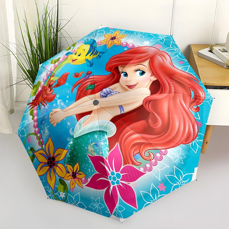Disney Mermaid,Sea Friends Manual Opening and Closing Umbrella, 11-Rib Reinforced Folding Design, Lightweight