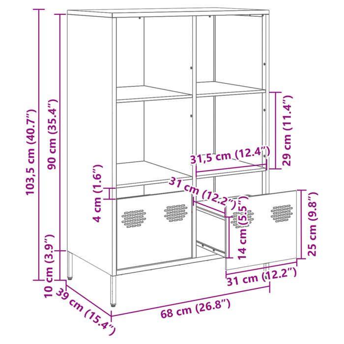 VidaXL Buffet haut vert olive 68x39x103,5 cm acier, armoire à livres, armoire à livres moderne, étagère à livres, étagère et 851386