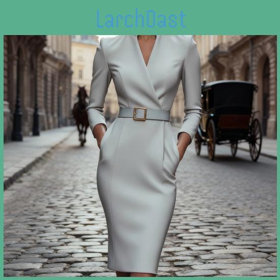 Work Womens Dress Professional Business Long Sleeve Church Teacher Pencil Sheath Dress V Neck Midi Bodycon Suit Dress With Belt