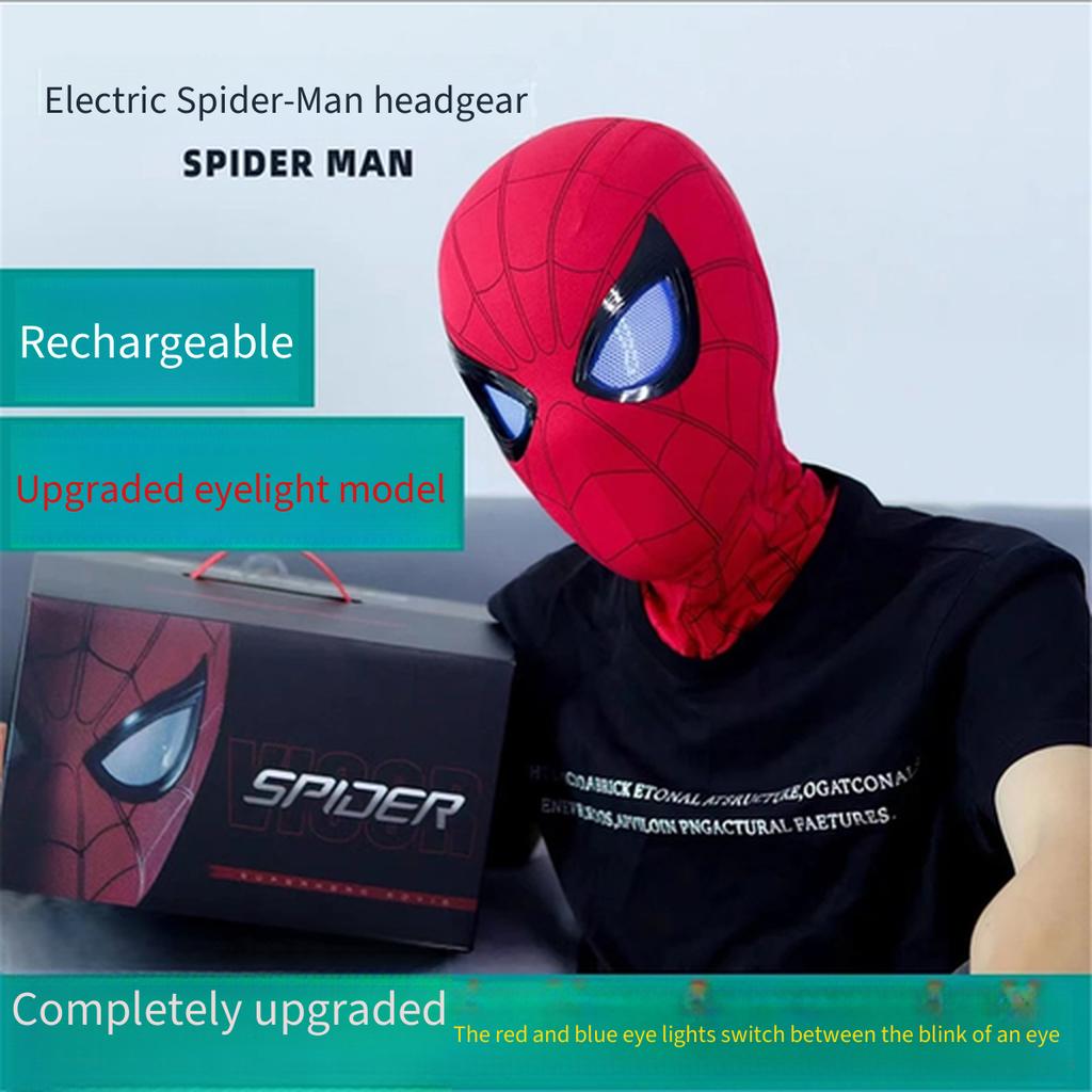 Electric Cosplay Full‑Face Mask, Spider‑Pattern Headgear With Movable Blinking Eyes, Halloween Party Costume Prop Toy