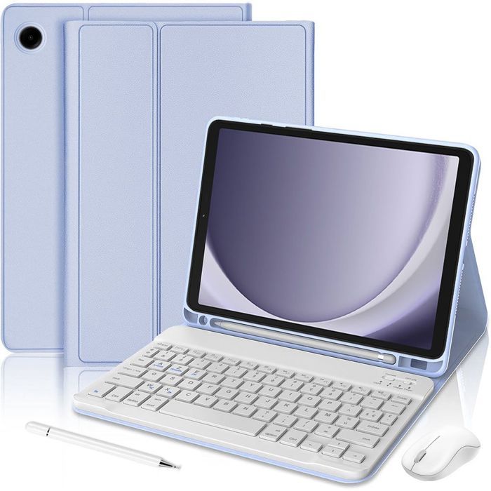 Coque Clavier pour Samsung Galaxy Tab A9 / A11 - Cuir PU Lavande avec Clavier + Souris + Stylet