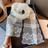 Solid Color Travel Sun Protection Scarf Embroidered Flower Decorative Shawl  for Women Girl