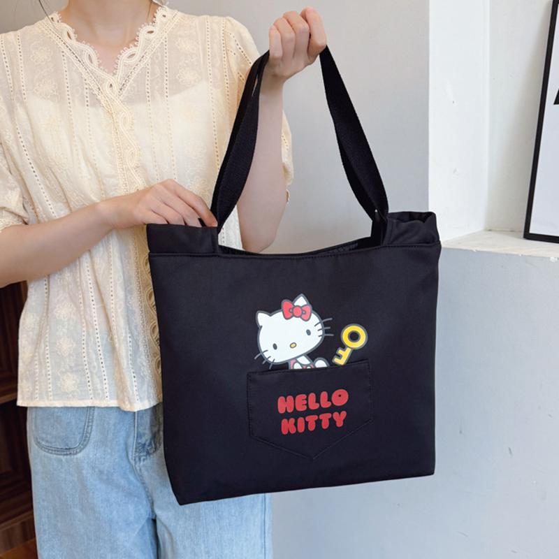 New Sanrio Hello Kitty Polyester Cotton Blend Tote Bag, Shopping Bag, Handbag, Shoulder Bag Women's Black 203397-1731-1