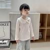 Girls' White Peter Pan Collar Long Sleeve Cotton T-Shirt for Spring/Autumn