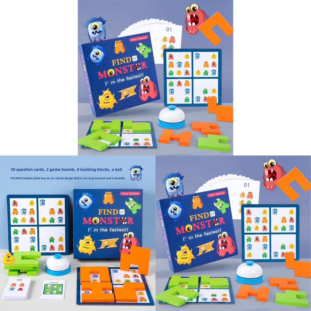 Wooden Monster Search Puzzle For Kids Focus Training With Cards And Blocks