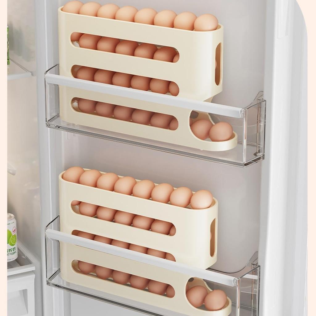 Large-Capacity 4 Tiers Egg Holder Auto Rolling Fridge Egg Organizer Dispenser for Refrigerator Cabinet Kitchen Egg Storage Tray