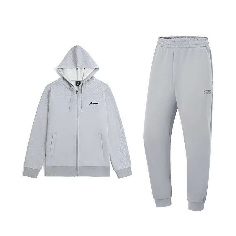 LiNing Embroidered Logo Simple Classic Versatile Loose Soft Comfortable Hooded Cardigan Long Sleeve Sweatshirt Casual Sports Suit AWDVP47-1+AKLV8AB-2