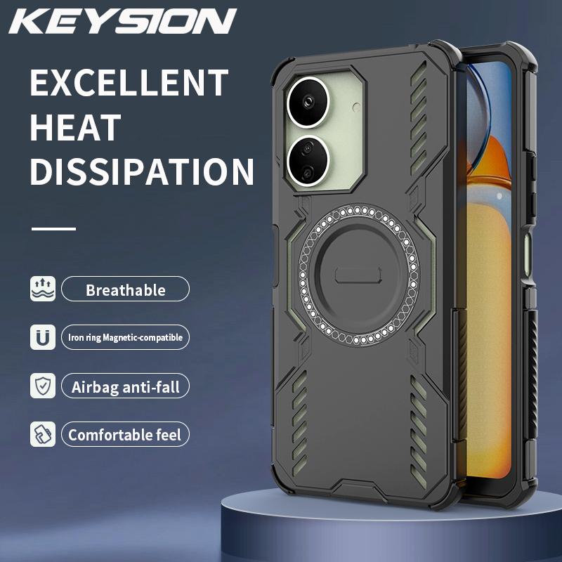 KEYSION Hollow Heat Dissipation Case for Redmi 13C 4G 5G Silicone+PC Magnetic Cooling Shockproof Phone Cover for Xiaomi POCO C65