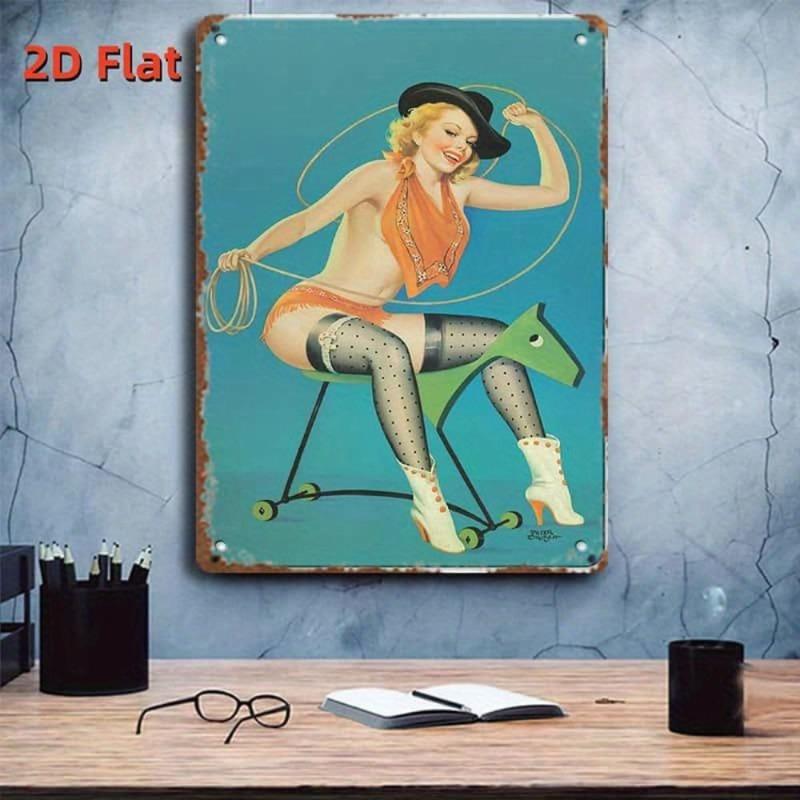 Pin-Up Girls Tin Sign, Retro Metal Wall Art