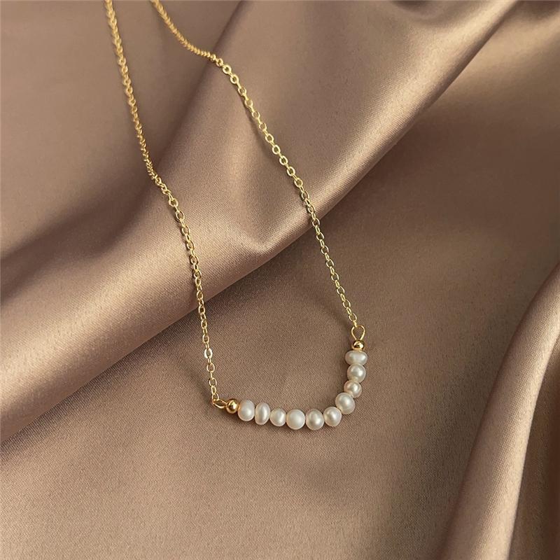 French Style Elegant Natural Pearl Heart Shape Women's All-Match Niche Light Luxury Snake Chain Sweater Chain Real Gold Plating