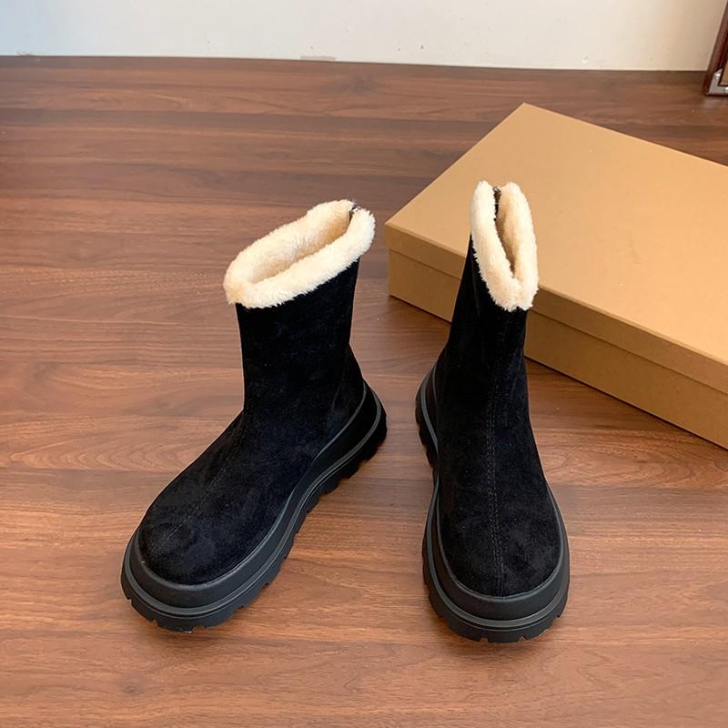 Winter Fashion Chunky Platform Heels Women Cotton Snow Boots Outdoor Concise Height Increase Keep Warm Short Booties Shoes 454