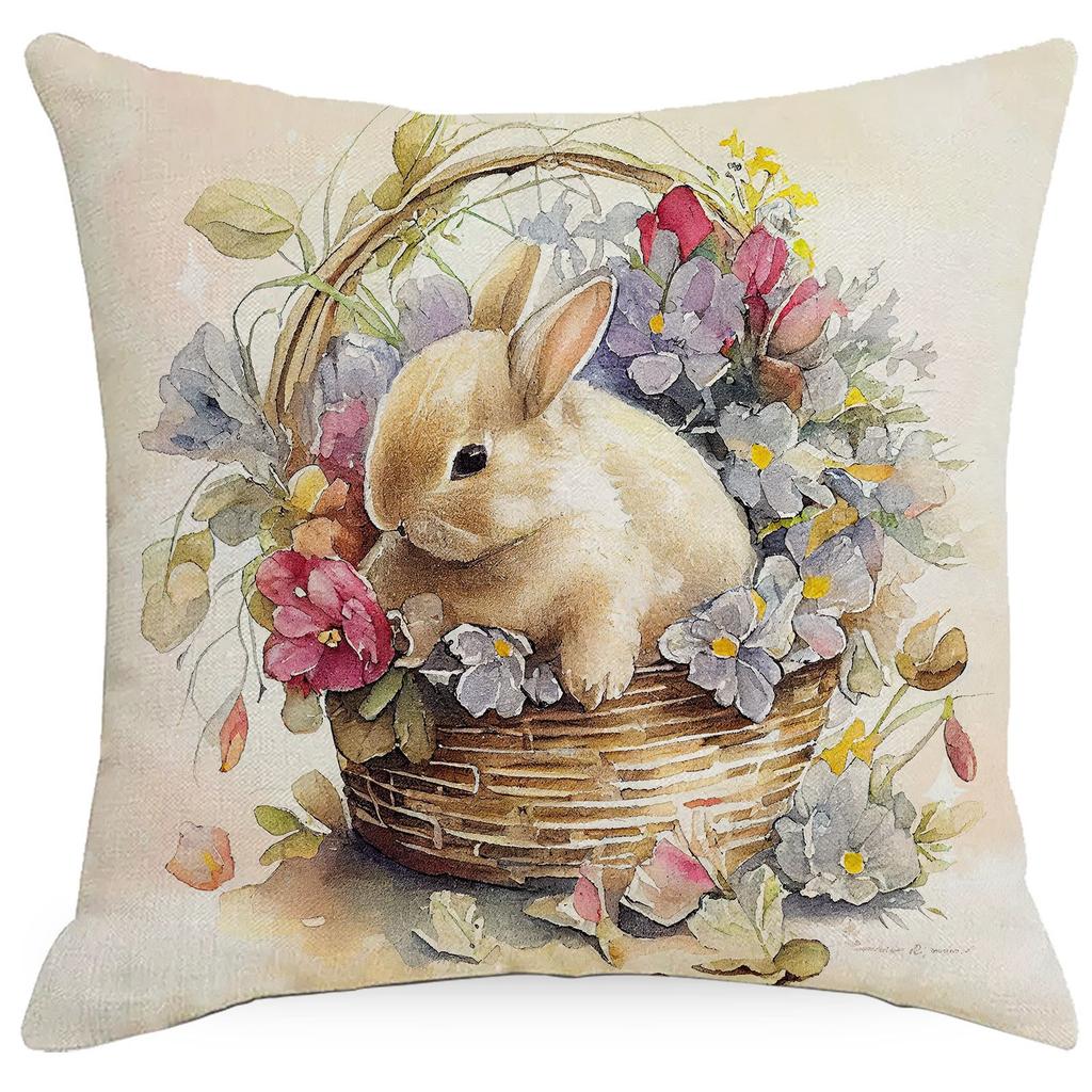 New Easter Pillowcase Retro Rabbit Easter Egg Flowers Decoration Pillow Sofa Cushion Cover